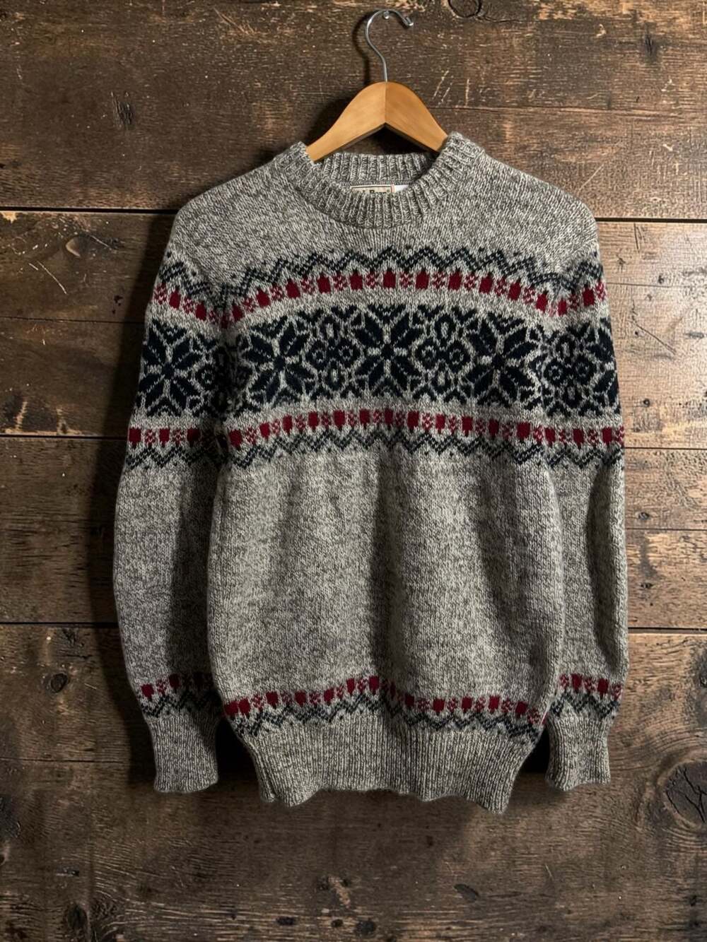 L.L. Bean Vintage Nordic Pattern Crewneck Wool Sweater